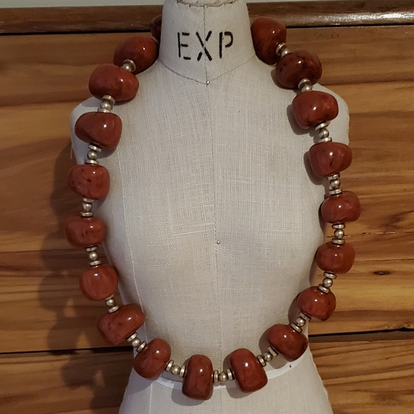Chico's Chunky Burnt-Sienna Beads with Golden Accents - Picture 8 of 9
